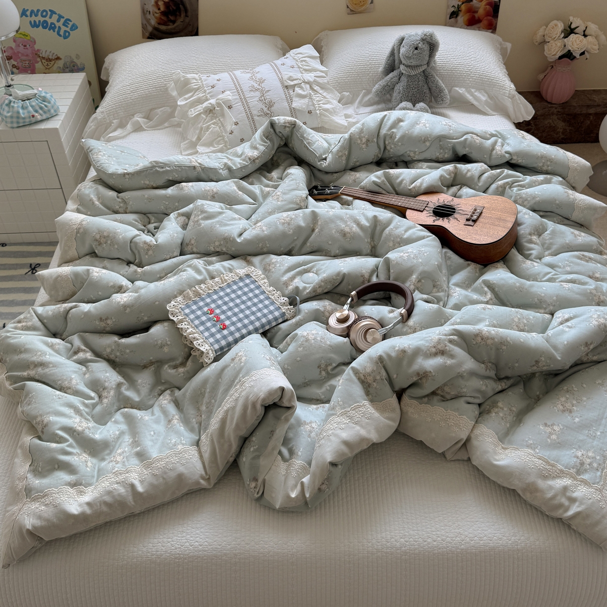 91家纺网 家纺一手货源 找家纺 （总）一加一 2025新款A类全棉纯棉双层纱田园风懒人被冬被被子被芯（可水洗）