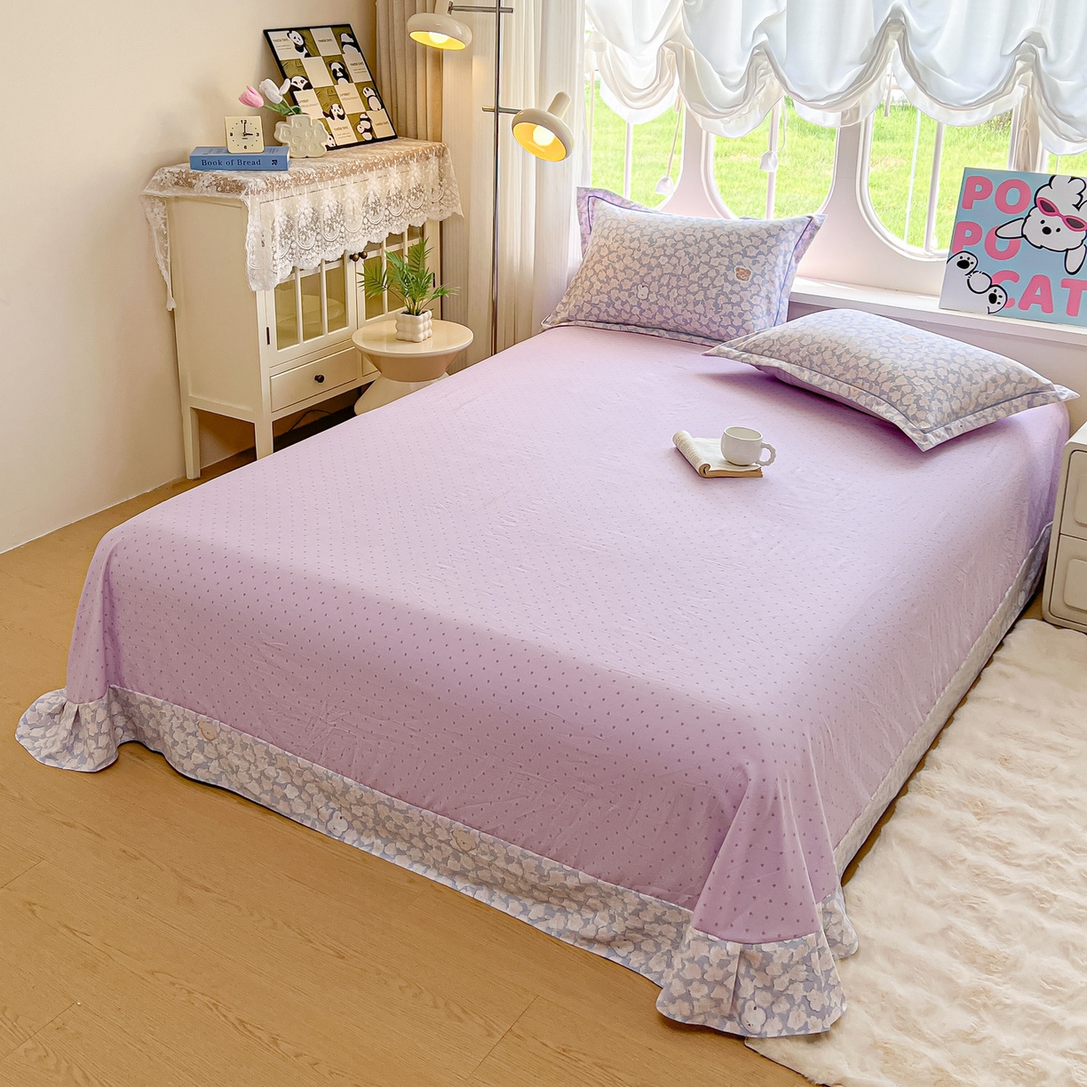 91家纺网 家纺一手货源 找家纺 韩后家纺 2025新款水洗棉印花系列四件套 轻颜-紫