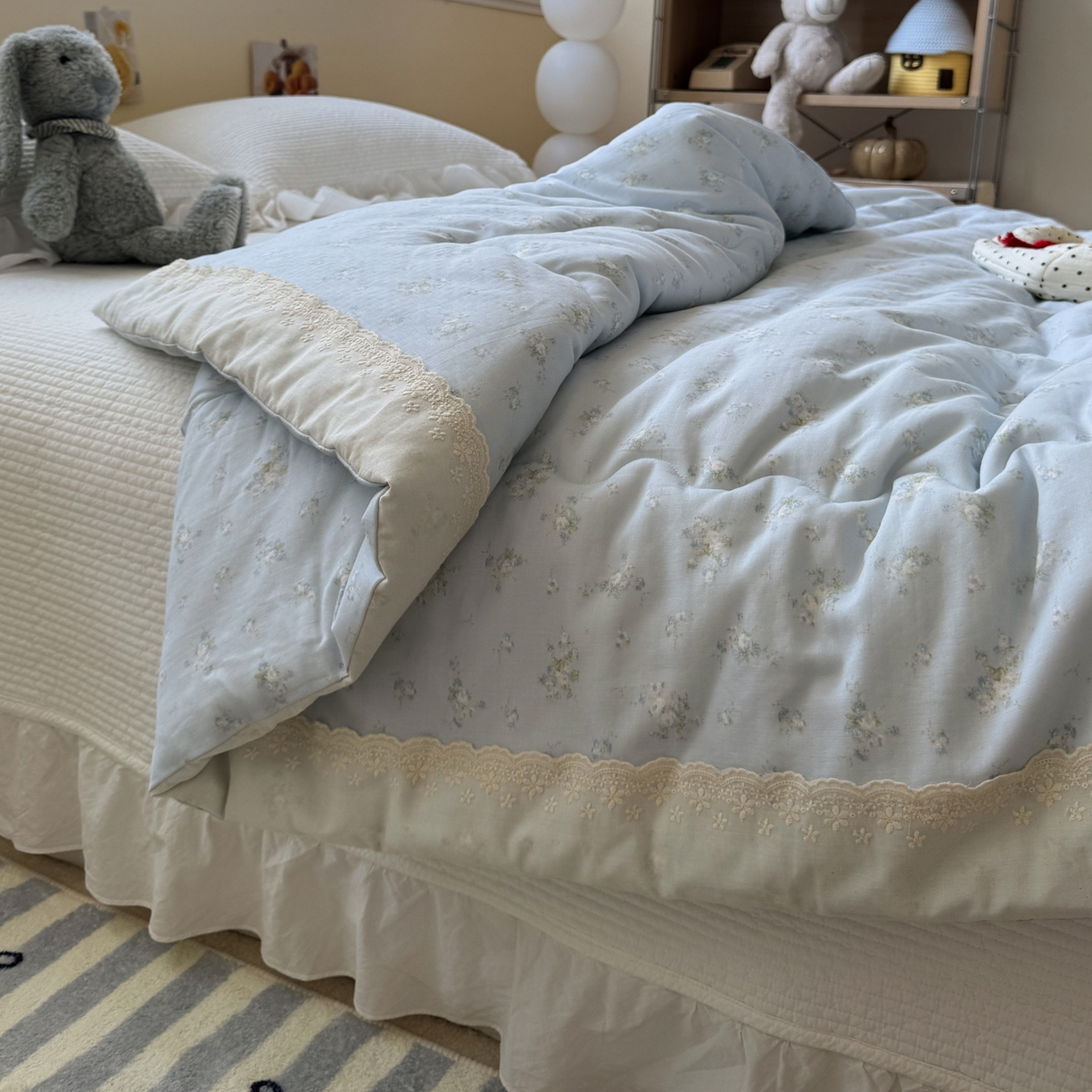 91家纺网 家纺一手货源 找家纺 一加一 2025新款A类全棉纯棉双层纱田园风懒人被冬被被子被芯（可水洗） 玲兰铛-兰