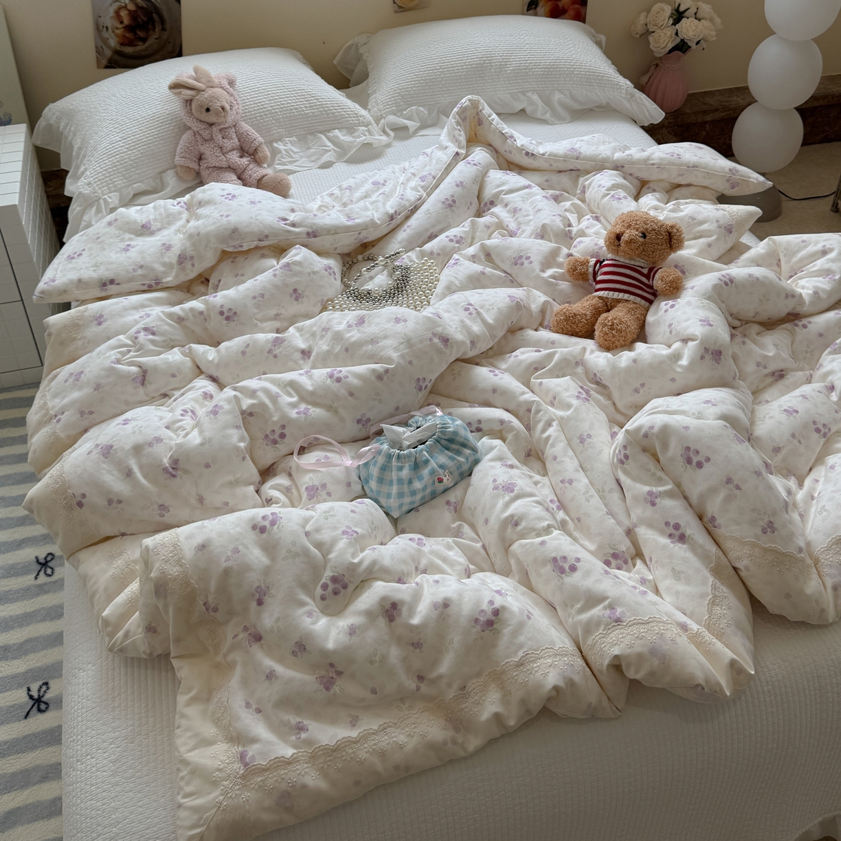 91家纺网 家纺一手货源 找家纺 一加一 2025新款A类全棉纯棉双层纱田园风懒人被冬被被子被芯（可水洗） 莓果雨