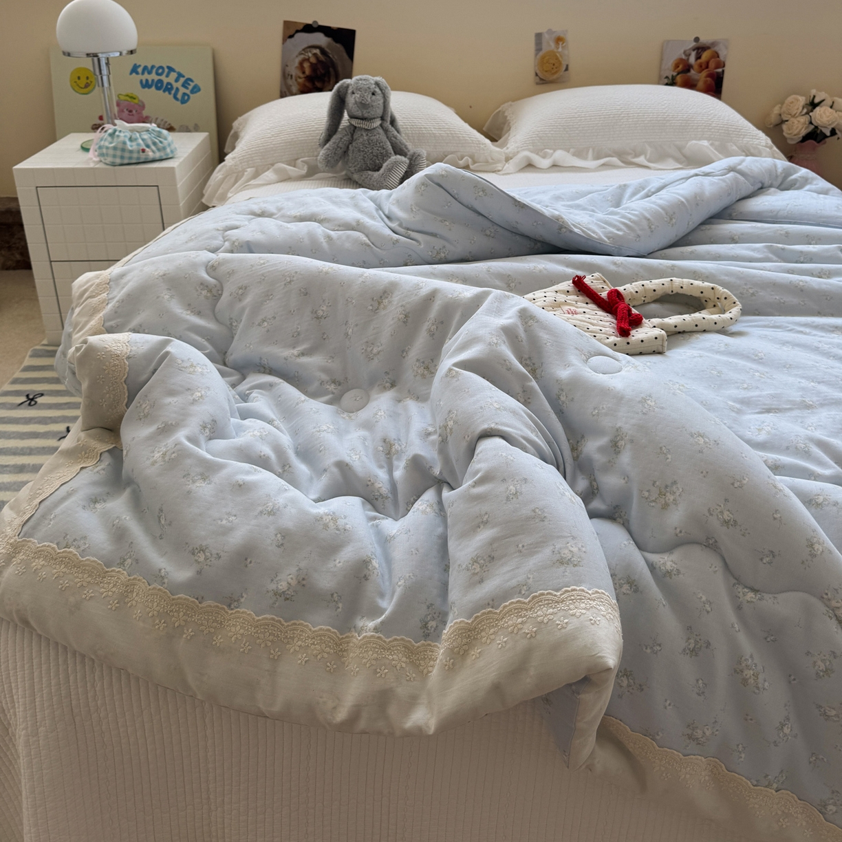 91家纺网 家纺一手货源 找家纺 一加一 2025新款A类全棉纯棉双层纱田园风懒人被冬被被子被芯（可水洗） 玲兰铛-兰