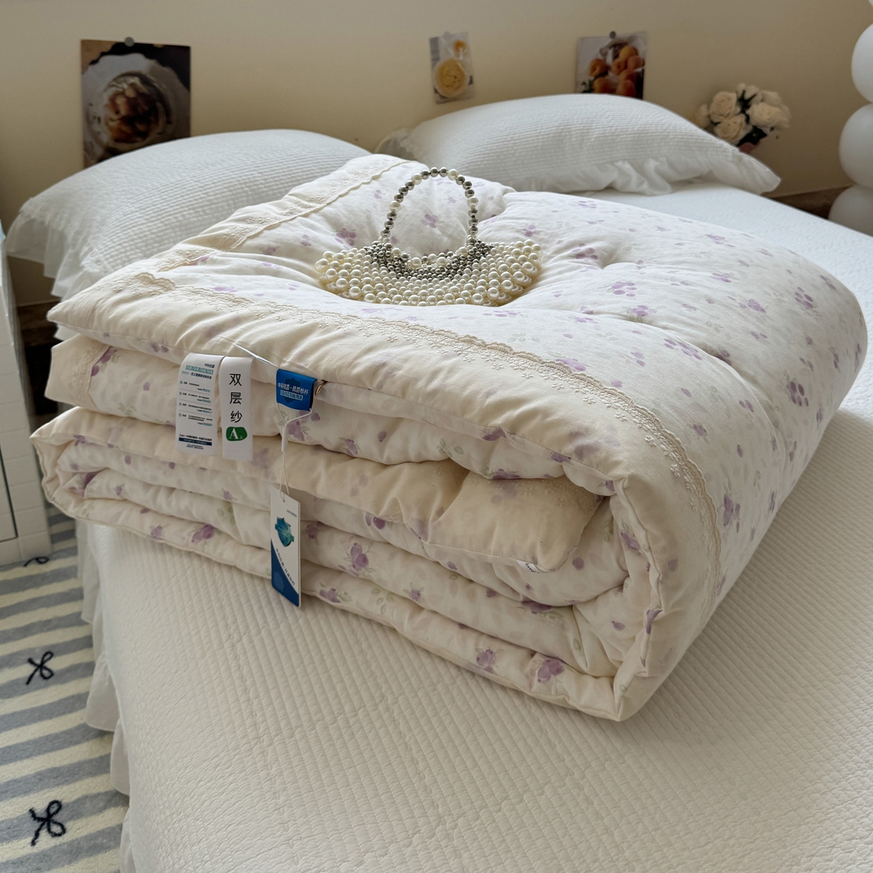 91家纺网 家纺一手货源 找家纺 一加一 2025新款A类全棉纯棉双层纱田园风懒人被冬被被子被芯（可水洗） 莓果雨
