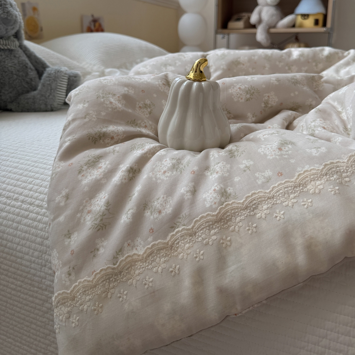 91家纺网 家纺一手货源 找家纺 一加一 2025新款A类全棉纯棉双层纱田园风懒人被冬被被子被芯（可水洗） 杏花小镇-驼