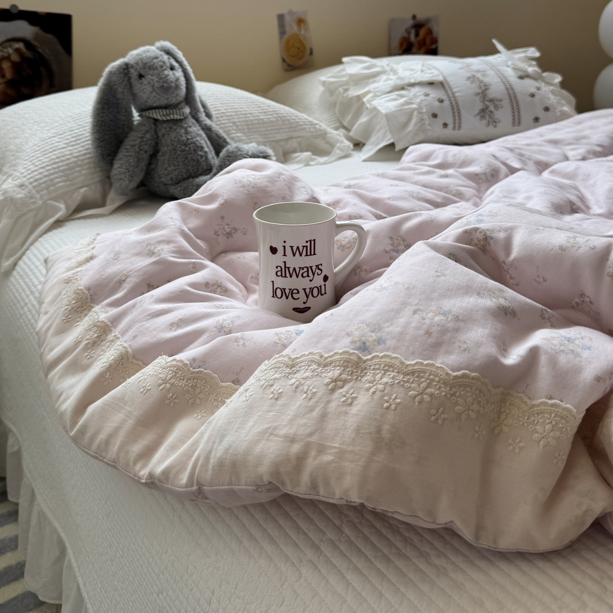 91家纺网 家纺一手货源 找家纺 一加一 2025新款A类全棉纯棉双层纱田园风懒人被冬被被子被芯（可水洗） 玲兰铛-粉