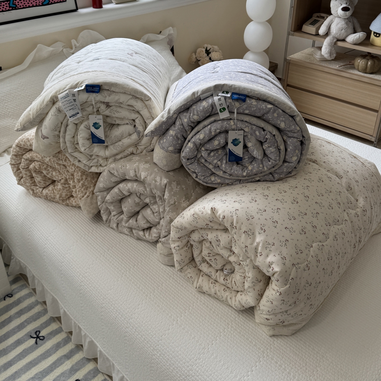 91家纺网 家纺一手货源 找家纺 一加一 2025新款A类全棉纯棉双层纱田园风懒人被冬被被子被芯（可水洗） 组合图仅供展示不可下单