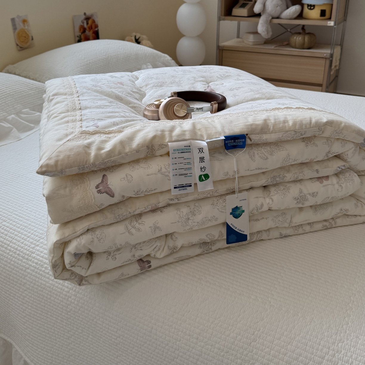 91家纺网 家纺一手货源 找家纺 一加一 2025新款A类全棉纯棉双层纱田园风懒人被冬被被子被芯（可水洗） 画棠春