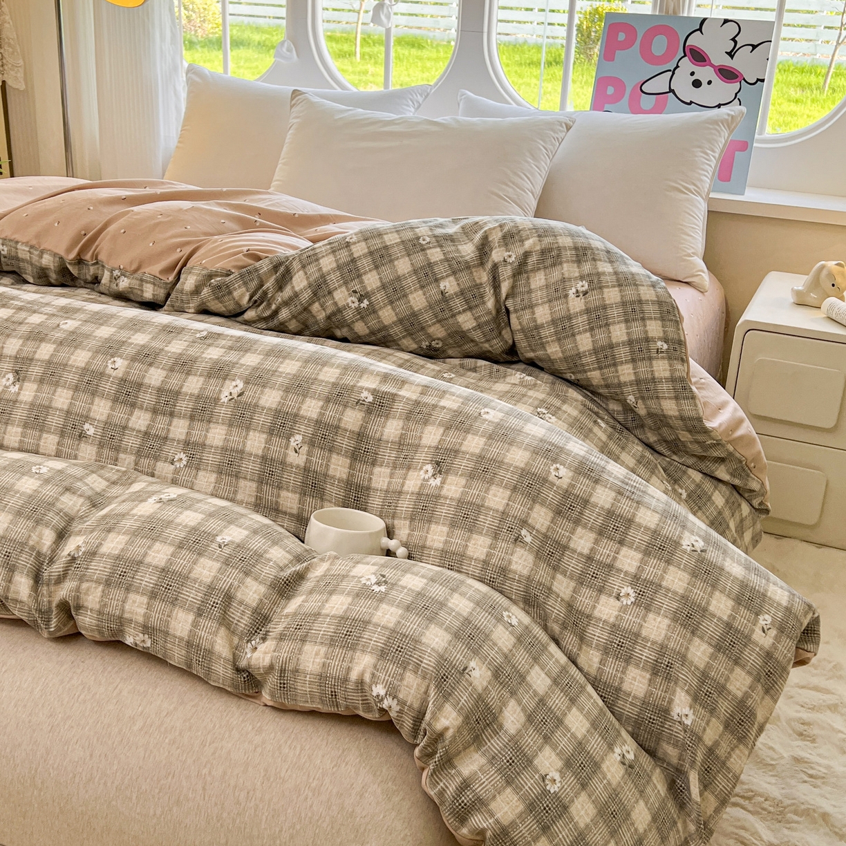 91家纺网 家纺一手货源 找家纺 韩后家纺 2025新款水洗棉印花系列四件套 洛川-咖