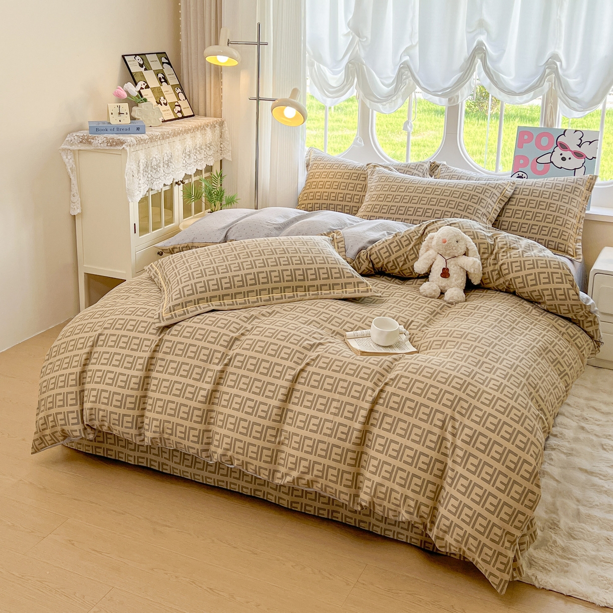 91家纺网 家纺一手货源 找家纺 韩后家纺 2025新款水洗棉印花系列四件套 伯利