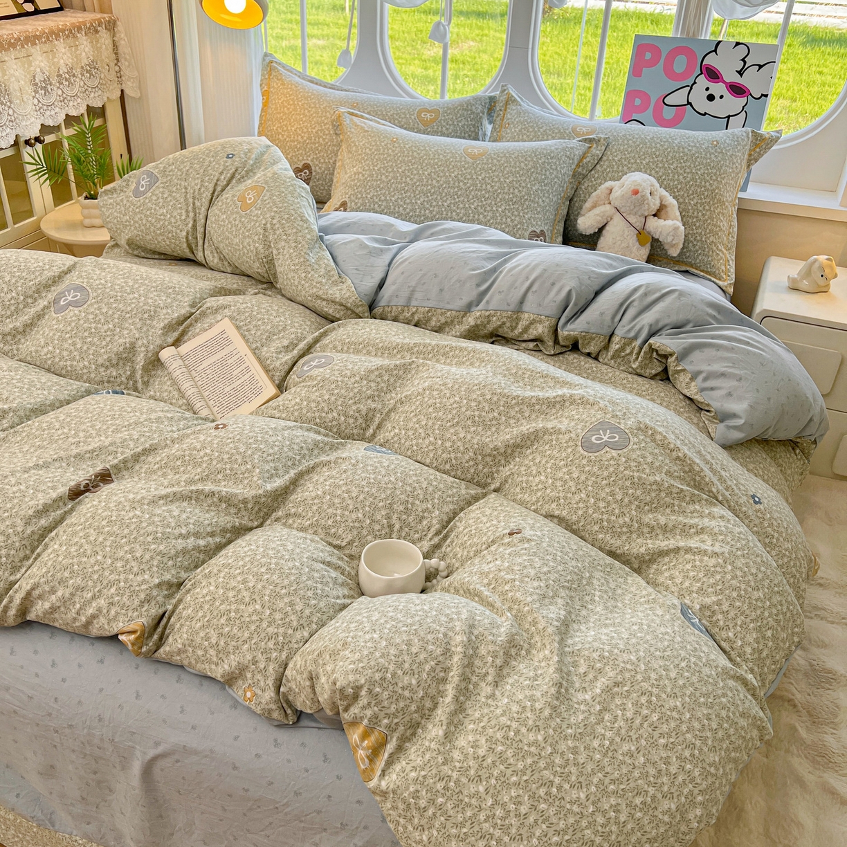 91家纺网 家纺一手货源 找家纺 韩后家纺 2025新款水洗棉印花系列四件套 挽梦-绿