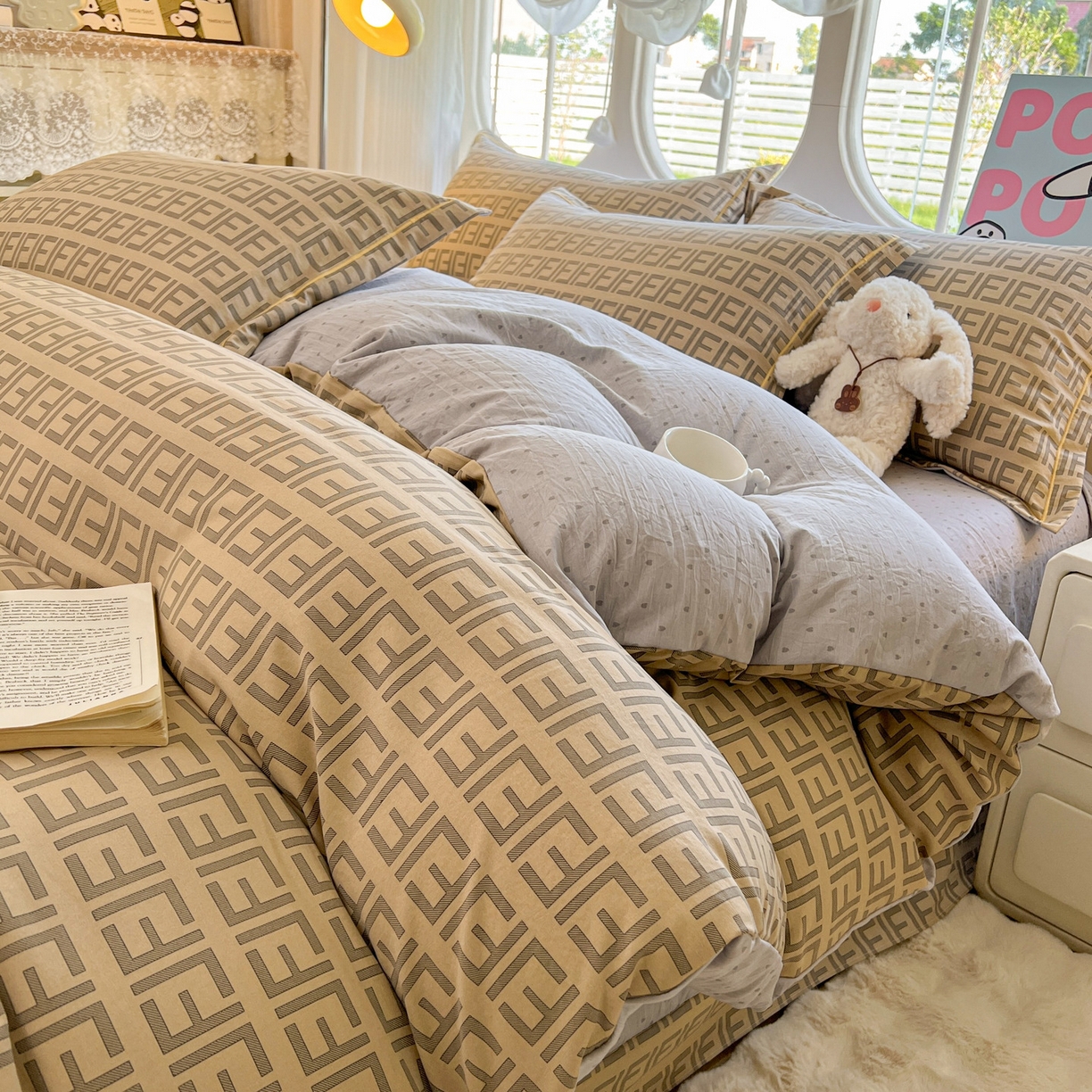 91家纺网 家纺一手货源 找家纺 韩后家纺 2025新款水洗棉印花系列四件套 伯利