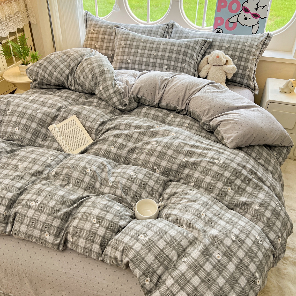 91家纺网 家纺一手货源 找家纺 韩后家纺 2025新款水洗棉印花系列四件套 洛川-灰