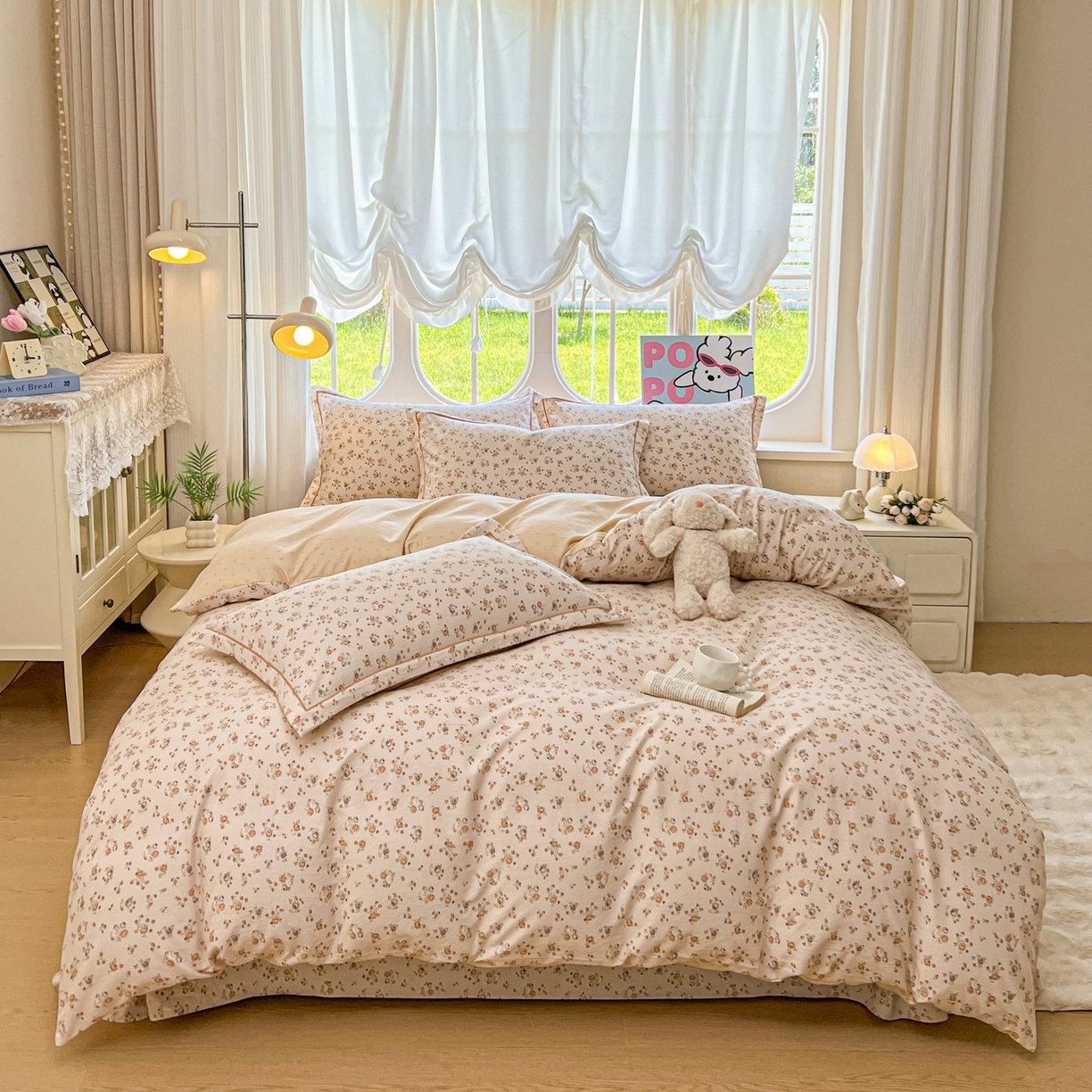 韩后家纺 2025新款水洗棉印花系列四件套 花初