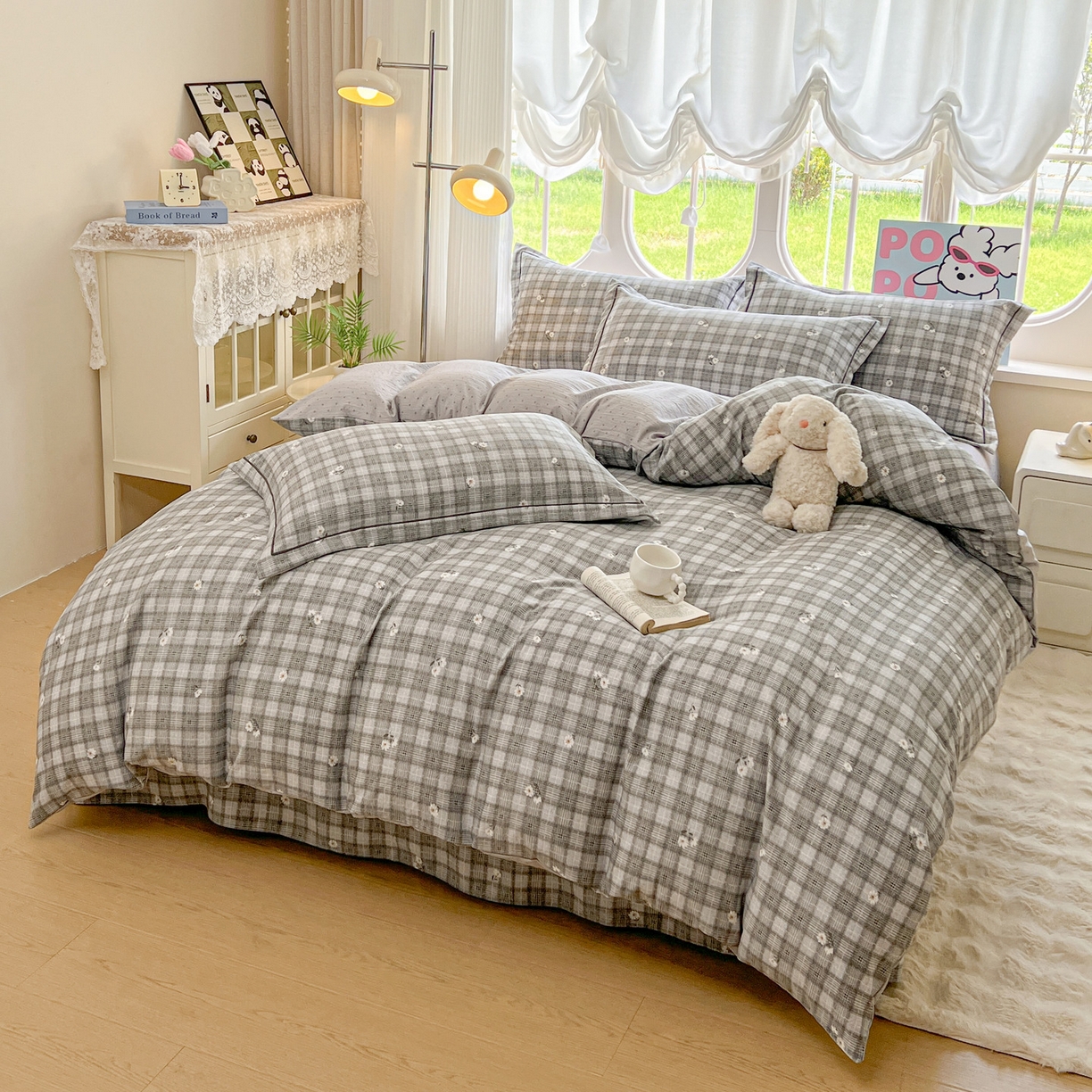 91家纺网 家纺一手货源 找家纺 韩后家纺 2025新款水洗棉印花系列四件套 洛川-灰