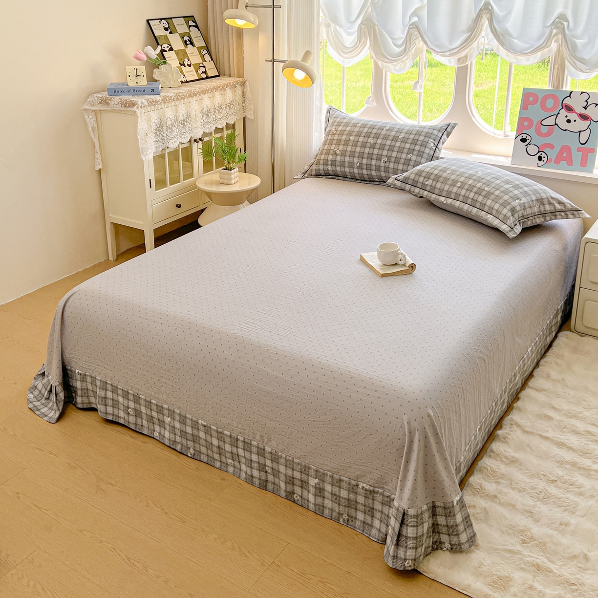 91家纺网 家纺一手货源 找家纺 韩后家纺 2025新款水洗棉印花系列四件套 洛川-灰