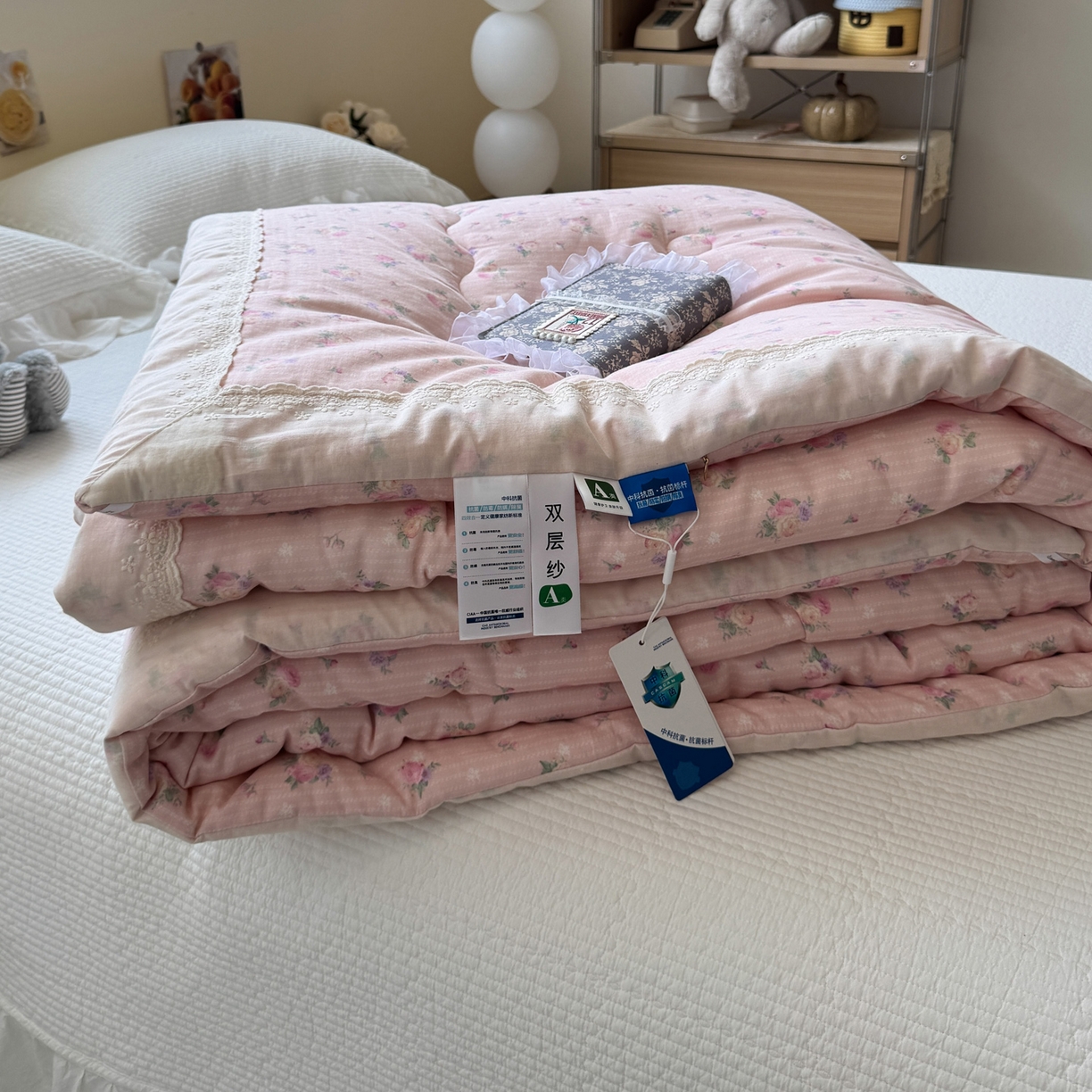 91家纺网 家纺一手货源 找家纺 一加一 2025新款A类全棉纯棉双层纱田园风懒人被冬被被子被芯（可水洗） 花初梦