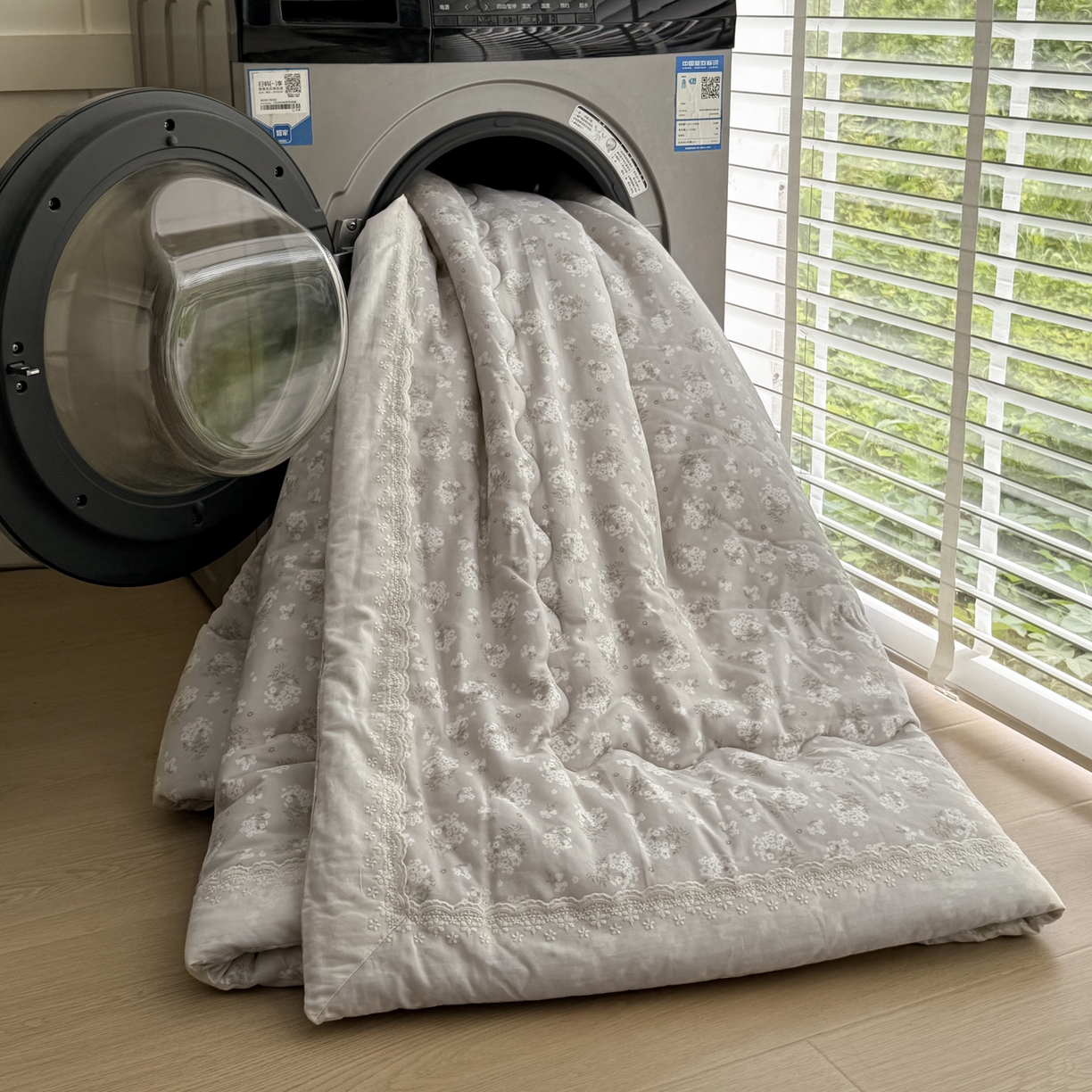 91家纺网 家纺一手货源 找家纺 一加一 2025新款A类全棉纯棉双层纱田园风懒人被冬被被子被芯（可水洗） 杏花小镇-驼