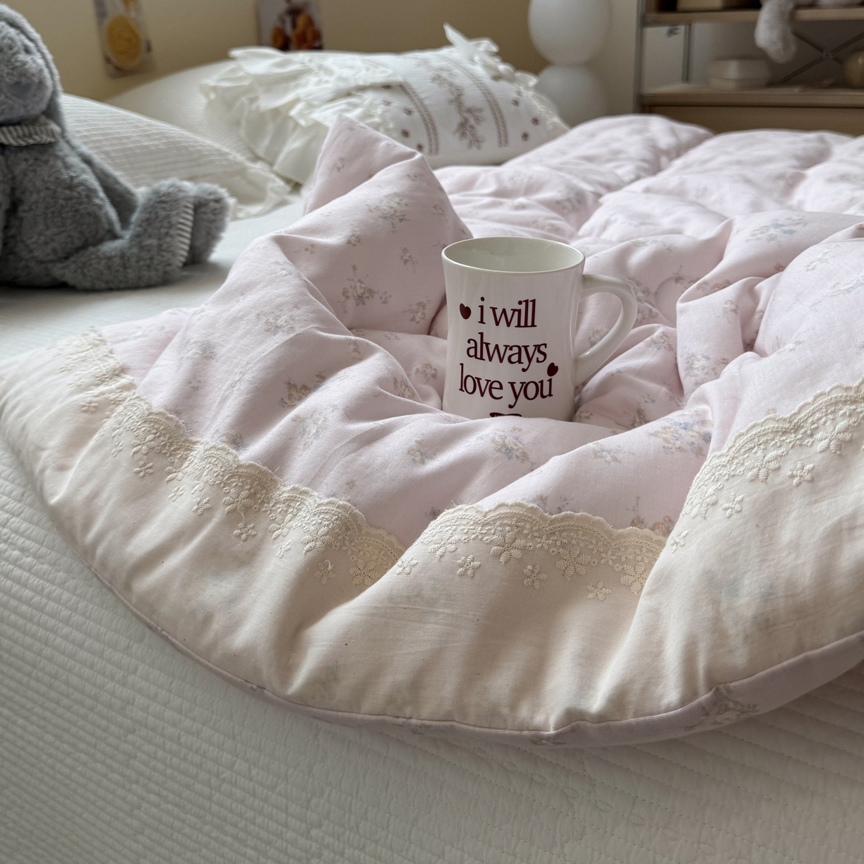 91家纺网 家纺一手货源 找家纺 一加一 2025新款A类全棉纯棉双层纱田园风懒人被冬被被子被芯（可水洗） 玲兰铛-粉