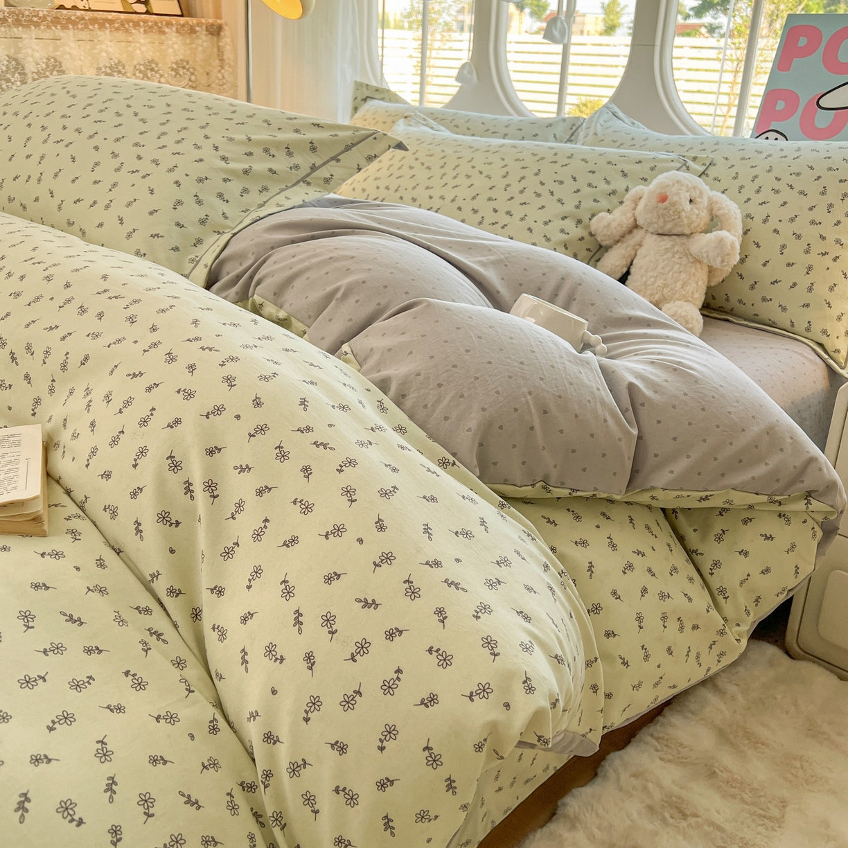 91家纺网 家纺一手货源 找家纺 韩后家纺 2025新款水洗棉印花系列四件套 觅春