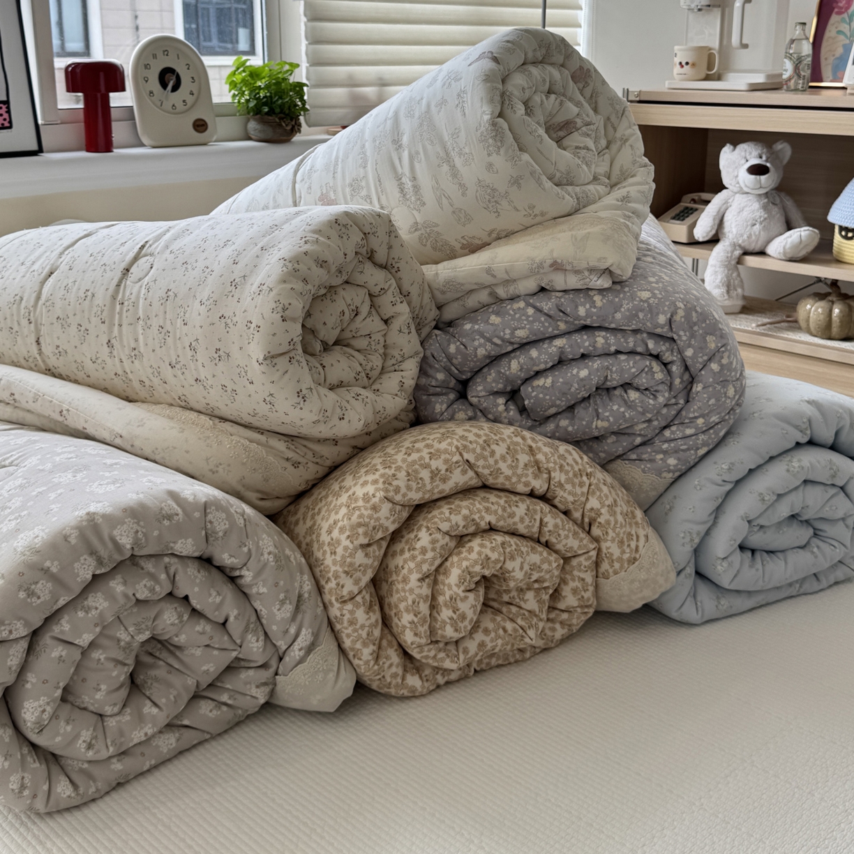 91家纺网 家纺一手货源 找家纺 一加一 2025新款A类全棉纯棉双层纱田园风懒人被冬被被子被芯（可水洗） 组合图仅供展示不可下单