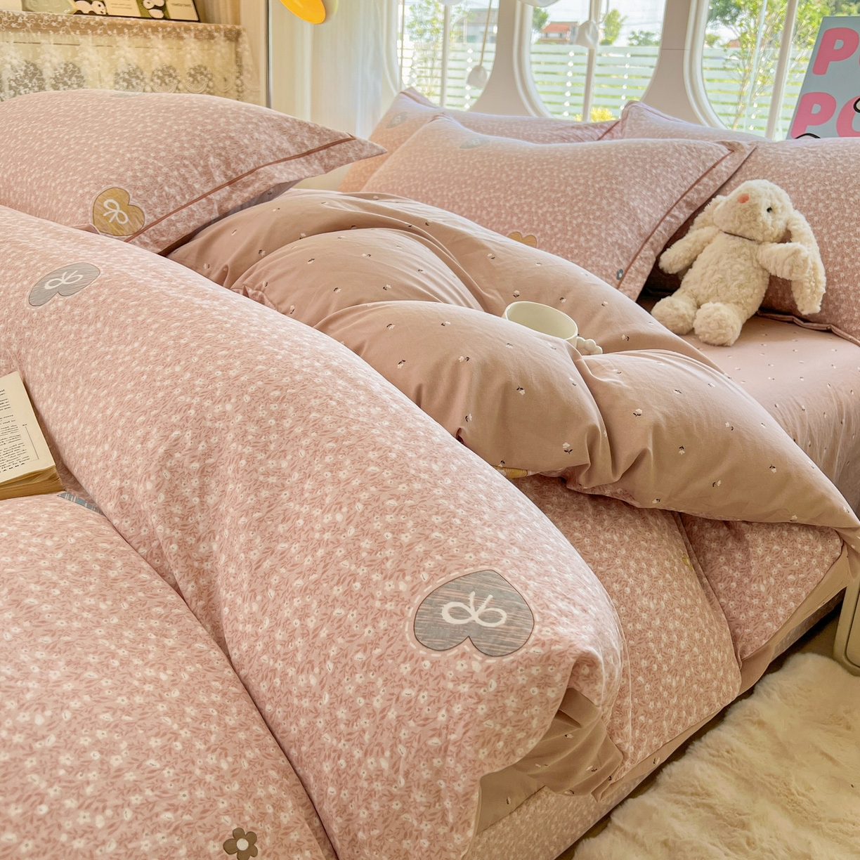 91家纺网 家纺一手货源 找家纺 韩后家纺 2025新款水洗棉印花系列四件套 挽梦-粉