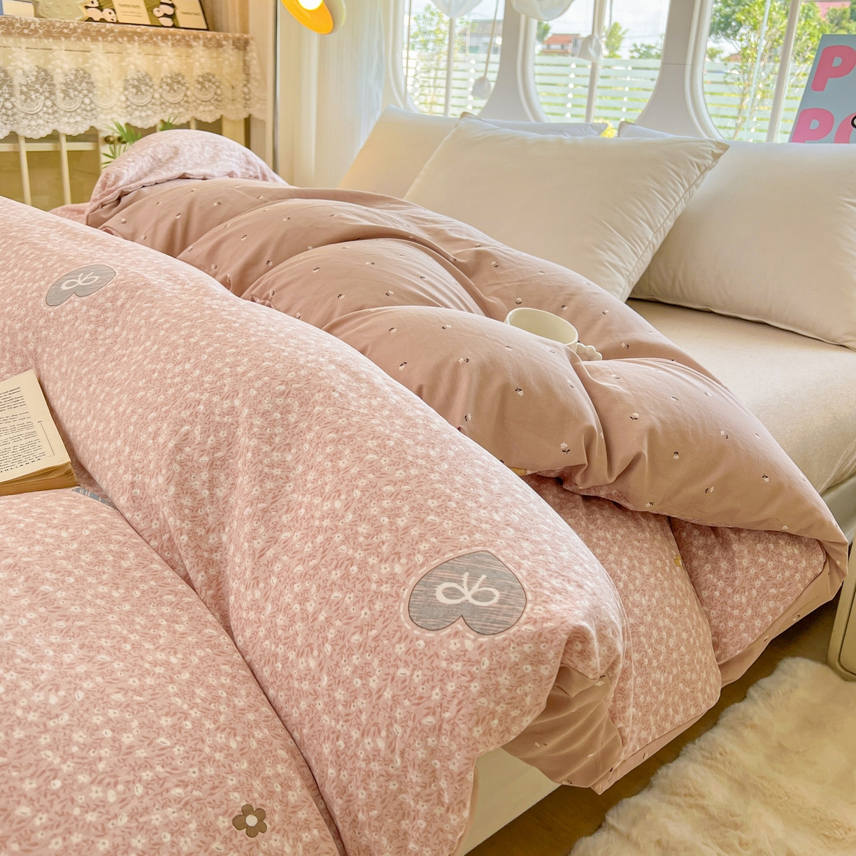 91家纺网 家纺一手货源 找家纺 韩后家纺 2025新款水洗棉印花系列四件套 挽梦-粉