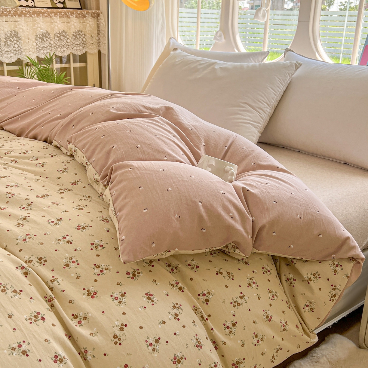 91家纺网 家纺一手货源 找家纺 韩后家纺 2025新款水洗棉印花系列四件套 黛秋-杏