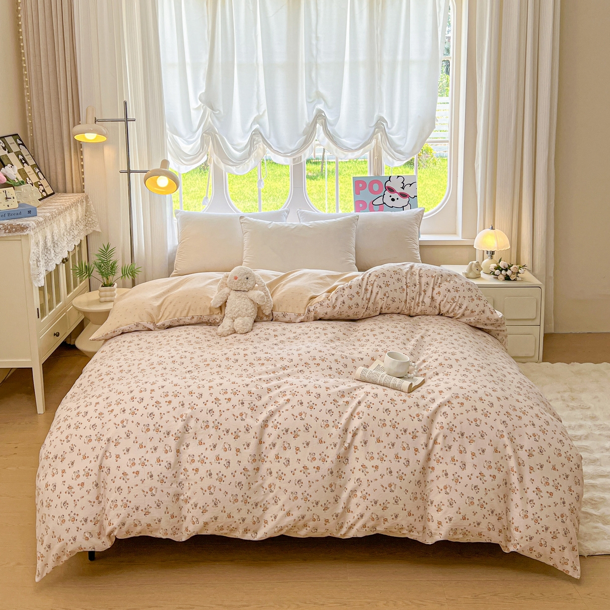 91家纺网 家纺一手货源 找家纺 韩后家纺 2025新款水洗棉印花系列四件套 花初