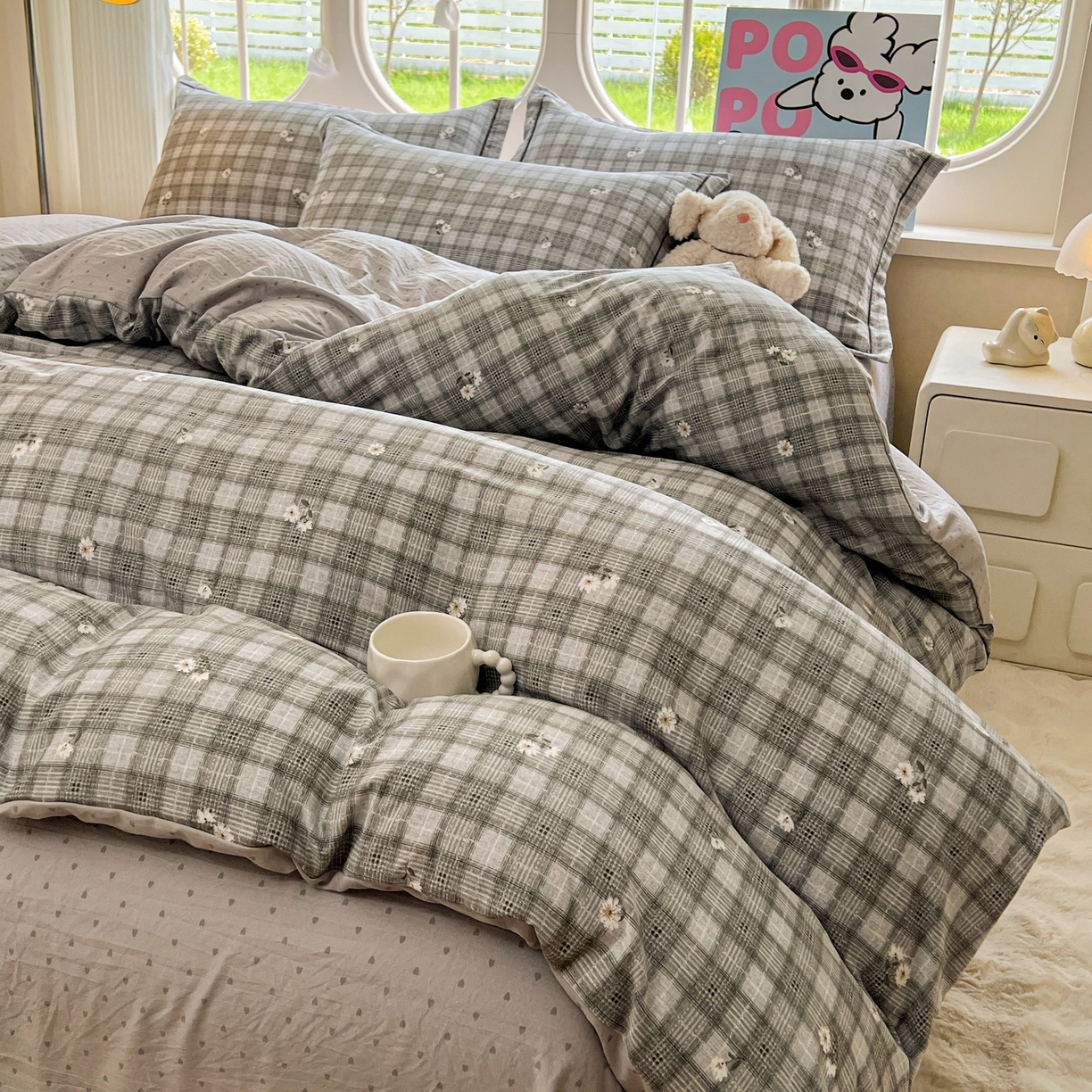 91家纺网 家纺一手货源 找家纺 韩后家纺 2025新款水洗棉印花系列四件套 洛川-灰