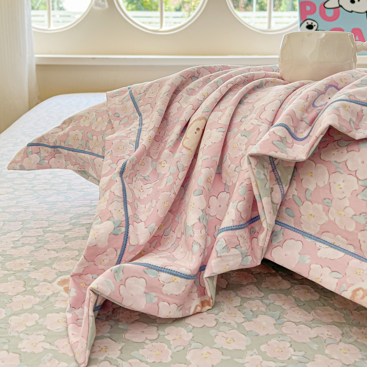 91家纺网 家纺一手货源 找家纺 韩后家纺 2025新款水洗棉印花系列四件套 轻颜-粉