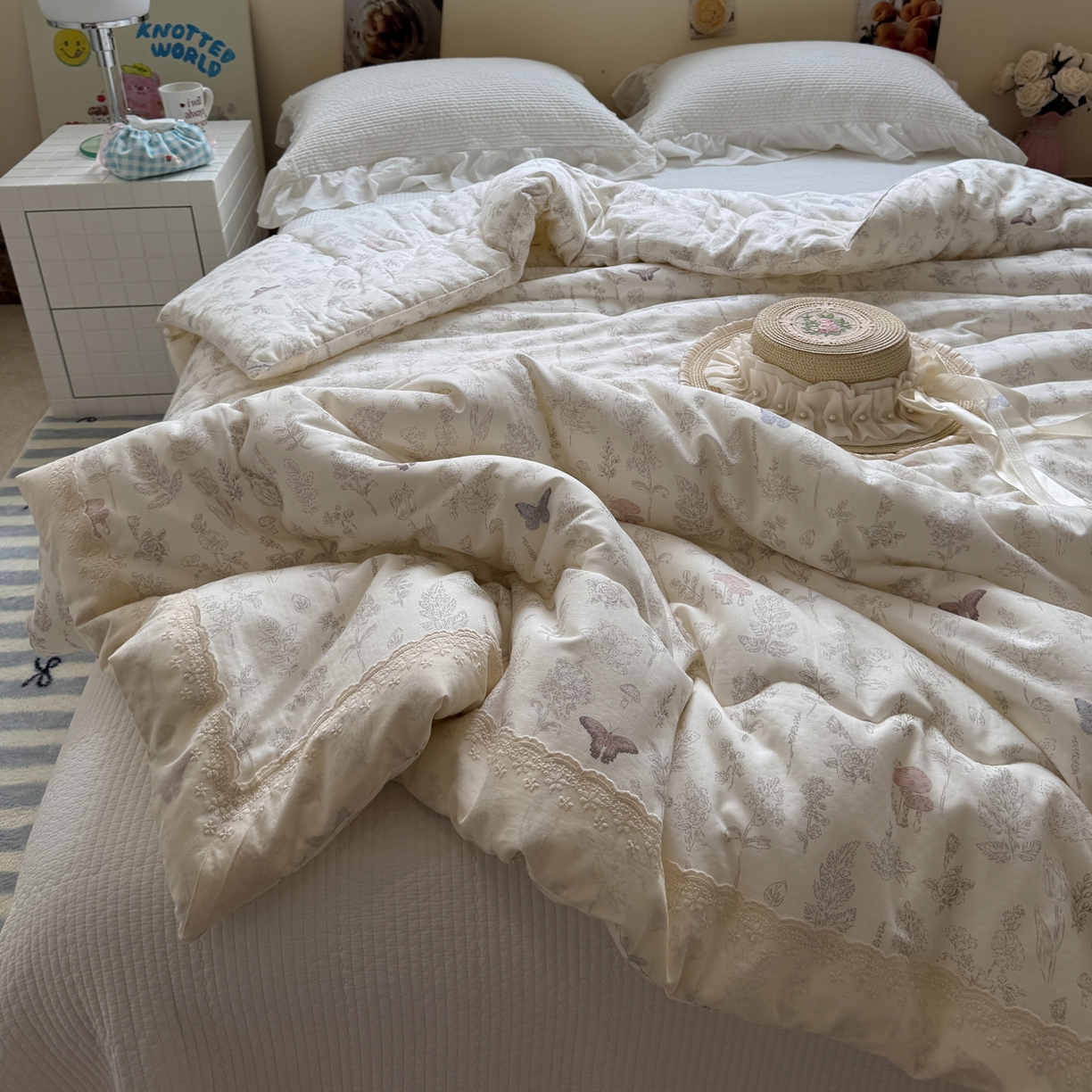 91家纺网 家纺一手货源 找家纺 一加一 2025新款A类全棉纯棉双层纱田园风懒人被冬被被子被芯（可水洗） 画棠春