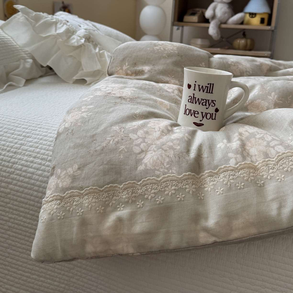 91家纺网 家纺一手货源 找家纺 一加一 2025新款A类全棉纯棉双层纱田园风懒人被冬被被子被芯（可水洗） 花蔓花影-灰