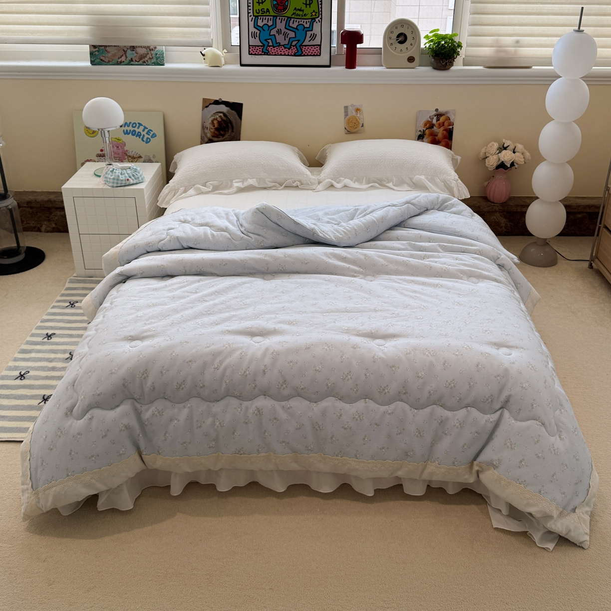 91家纺网 家纺一手货源 找家纺 一加一 2025新款A类全棉纯棉双层纱田园风懒人被冬被被子被芯（可水洗） 玲兰铛-兰