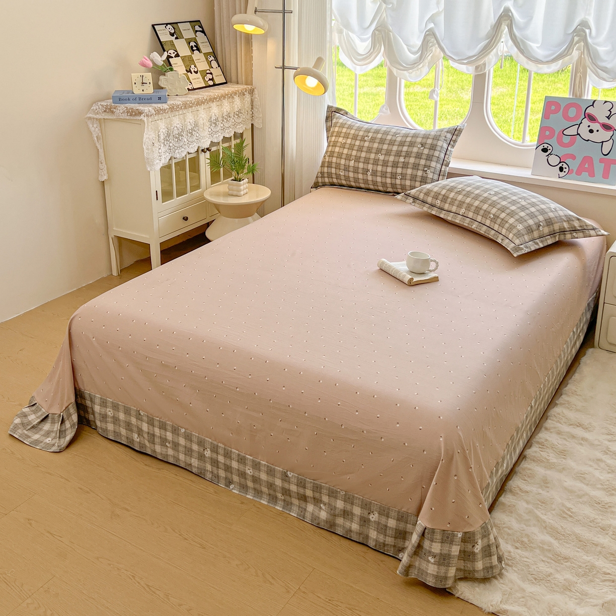 91家纺网 家纺一手货源 找家纺 韩后家纺 2025新款水洗棉印花系列四件套 洛川-咖