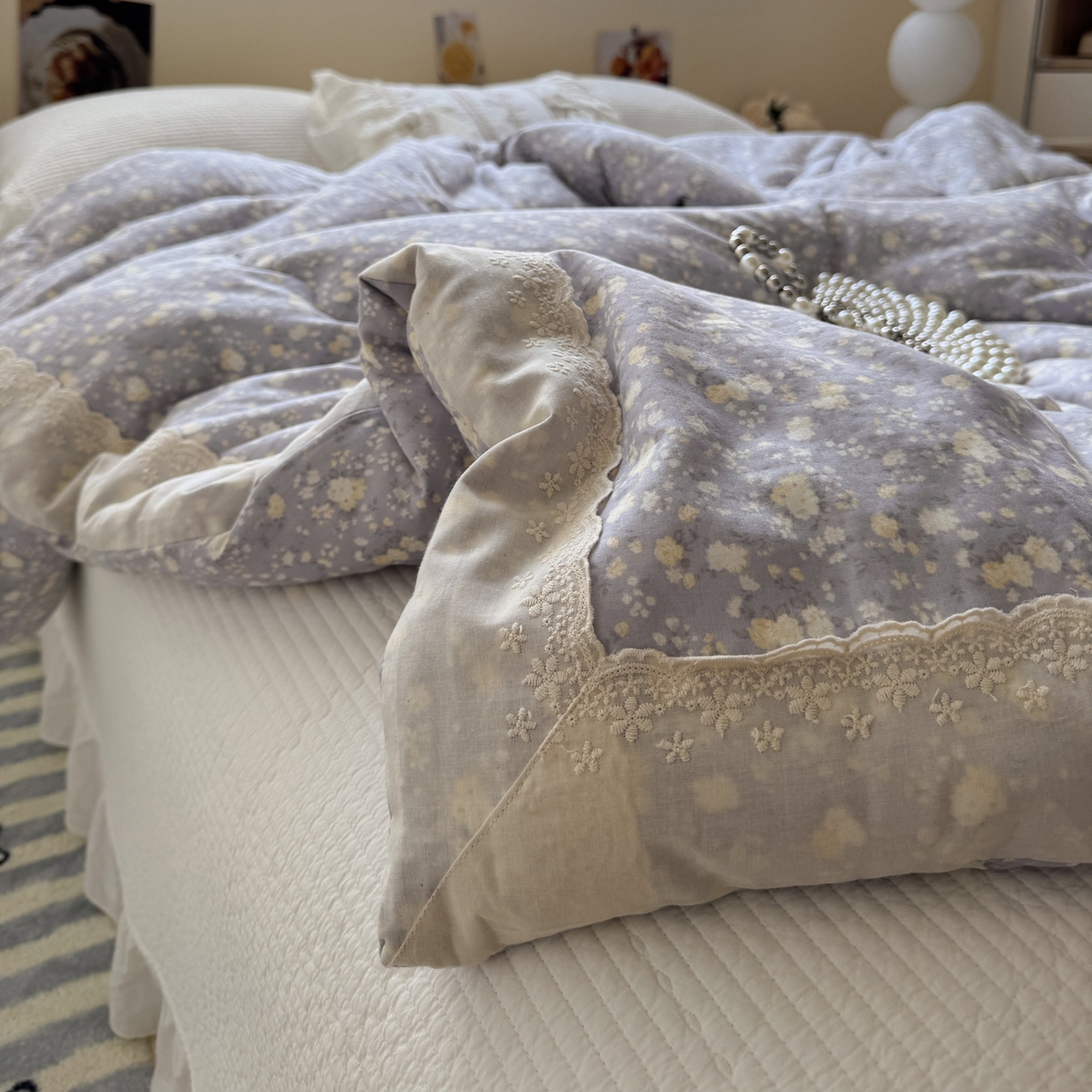 91家纺网 家纺一手货源 找家纺 一加一 2025新款A类全棉纯棉双层纱田园风懒人被冬被被子被芯（可水洗） 梦醒花间-灰