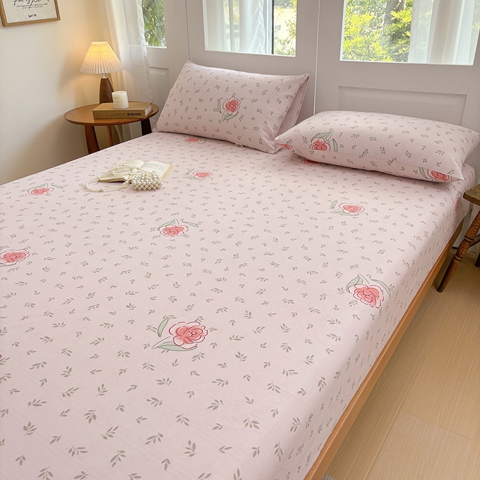 91家纺网 家纺一手货源 找家纺 青泽家纺 2025新款原棉老粗布床笠系列 浪漫花语