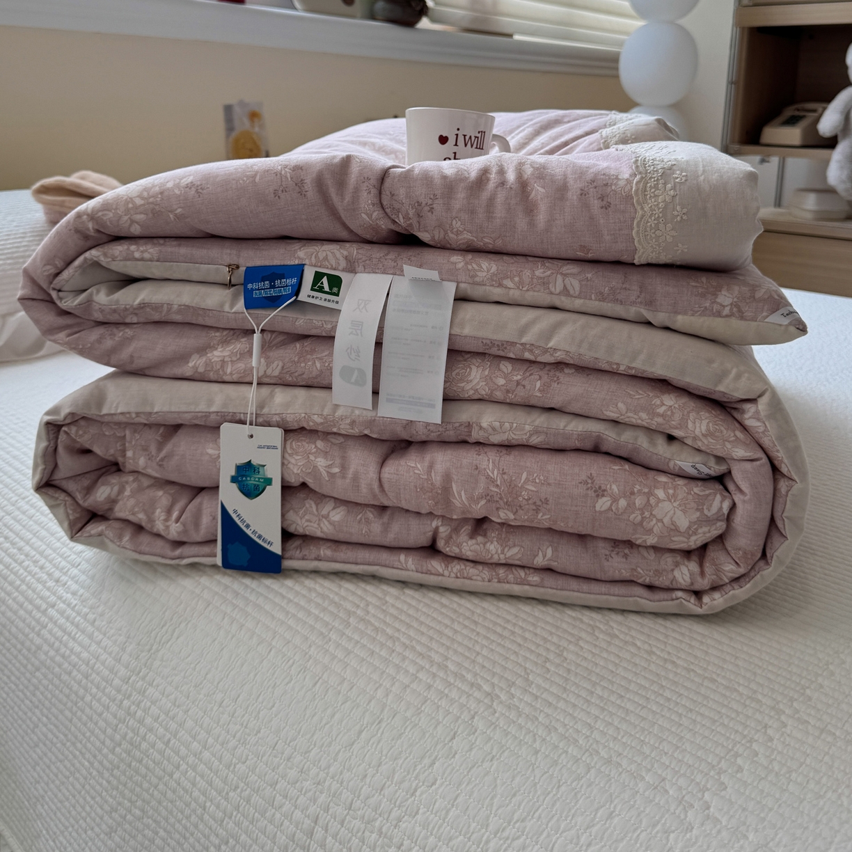 91家纺网 家纺一手货源 找家纺 一加一 2025新款A类全棉纯棉双层纱田园风懒人被冬被被子被芯（可水洗） 花蔓花影-粉