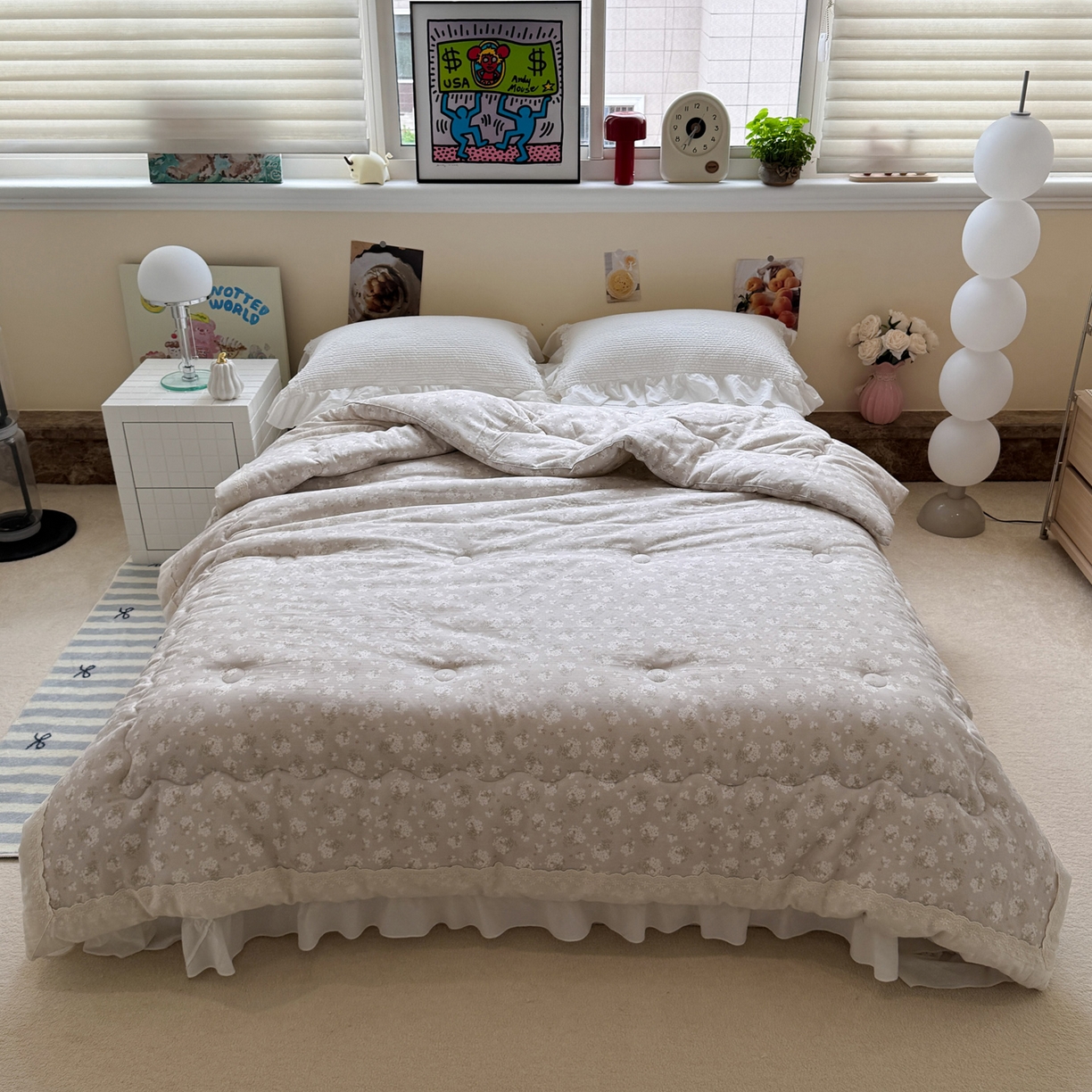 91家纺网 家纺一手货源 找家纺 一加一 2025新款A类全棉纯棉双层纱田园风懒人被冬被被子被芯（可水洗） 杏花小镇-驼