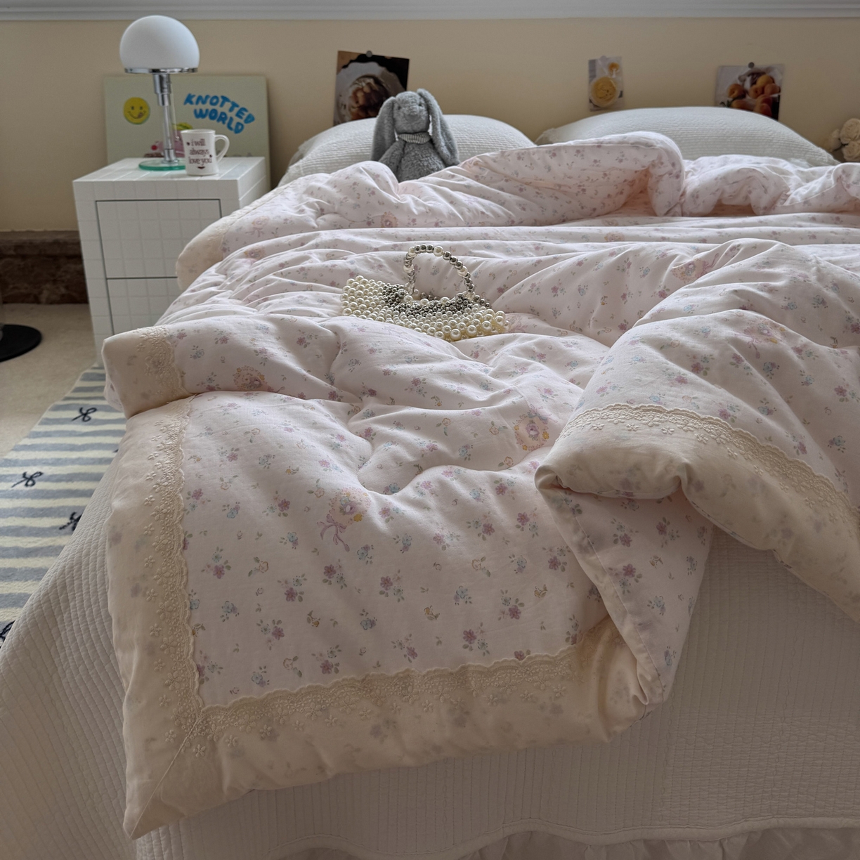 91家纺网 家纺一手货源 找家纺 一加一 2025新款A类全棉纯棉双层纱田园风懒人被冬被被子被芯（可水洗） 兰絮-粉