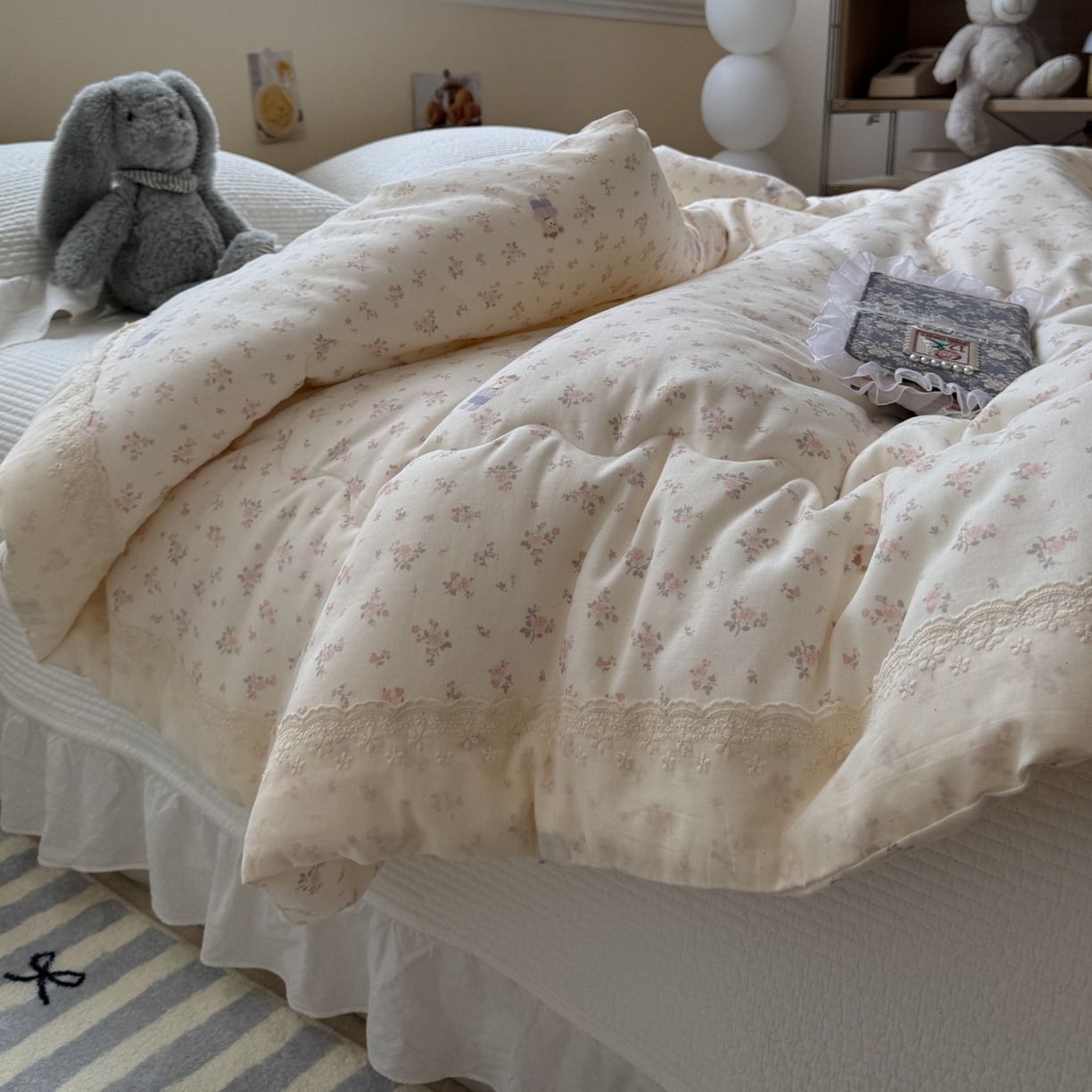 91家纺网 家纺一手货源 找家纺 一加一 2025新款A类全棉纯棉双层纱田园风懒人被冬被被子被芯（可水洗） 钥匙珊瑚