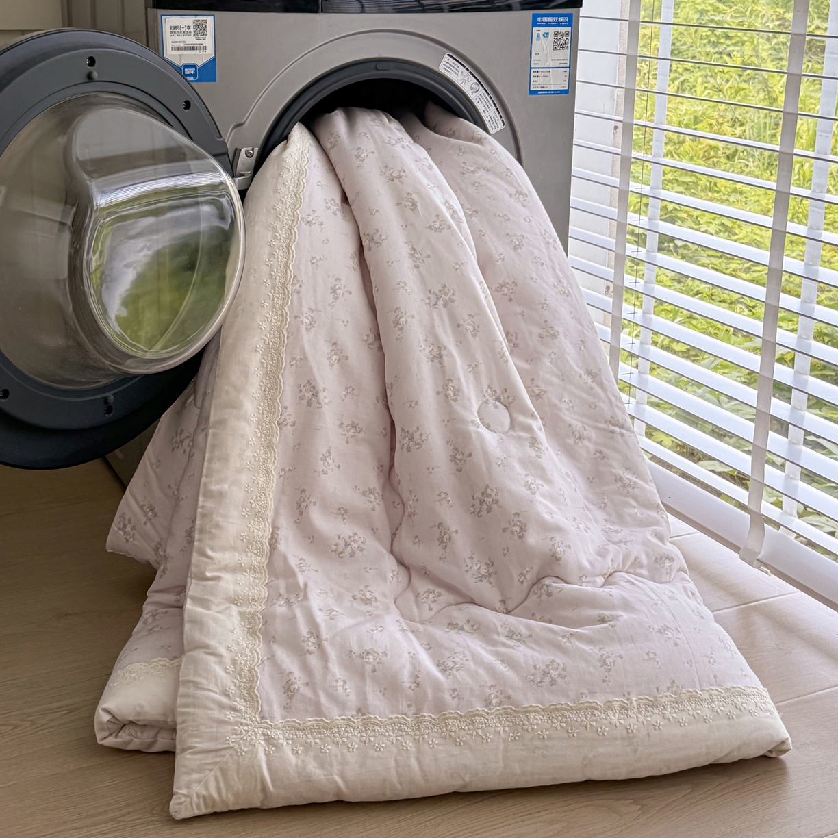 91家纺网 家纺一手货源 找家纺 一加一 2025新款A类全棉纯棉双层纱田园风懒人被冬被被子被芯（可水洗） 玲兰铛-粉