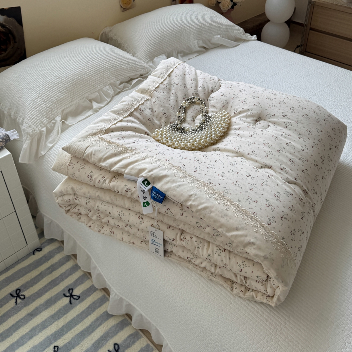 91家纺网 家纺一手货源 找家纺 一加一 2025新款A类全棉纯棉双层纱田园风懒人被冬被被子被芯（可水洗） 果然花香