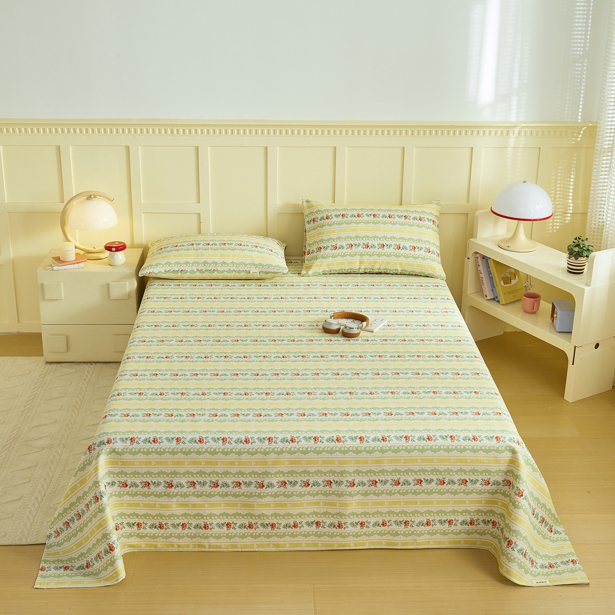 91家纺网 家纺一手货源 找家纺 青泽家纺 2025新款原棉标老粗布系列床单三件套 花漾