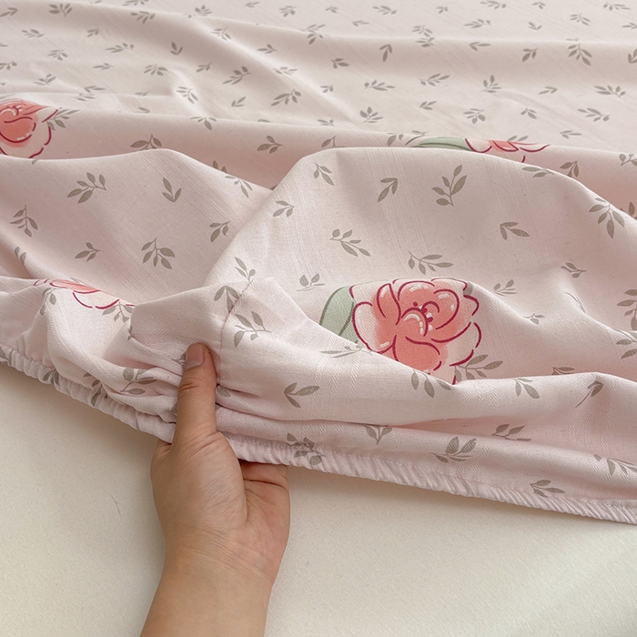 91家纺网 家纺一手货源 找家纺 青泽家纺 2025新款原棉老粗布床笠系列 浪漫花语