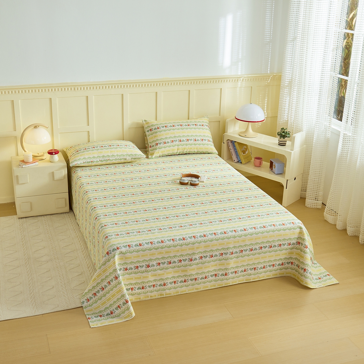 91家纺网 家纺一手货源 找家纺 青泽家纺 2025新款原棉标老粗布系列床单三件套 花漾