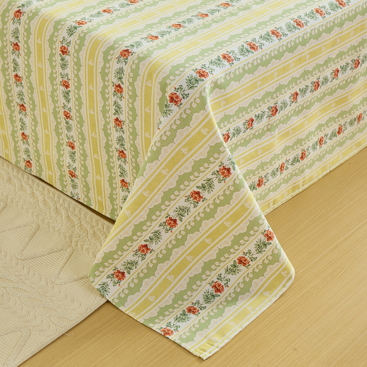 91家纺网 家纺一手货源 找家纺 青泽家纺 2025新款原棉标老粗布系列床单三件套 花漾