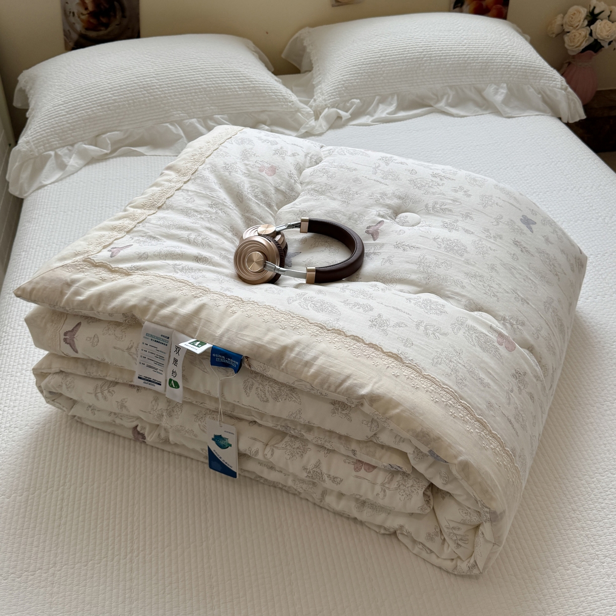 91家纺网 家纺一手货源 找家纺 一加一 2025新款A类全棉纯棉双层纱田园风懒人被冬被被子被芯（可水洗） 画棠春