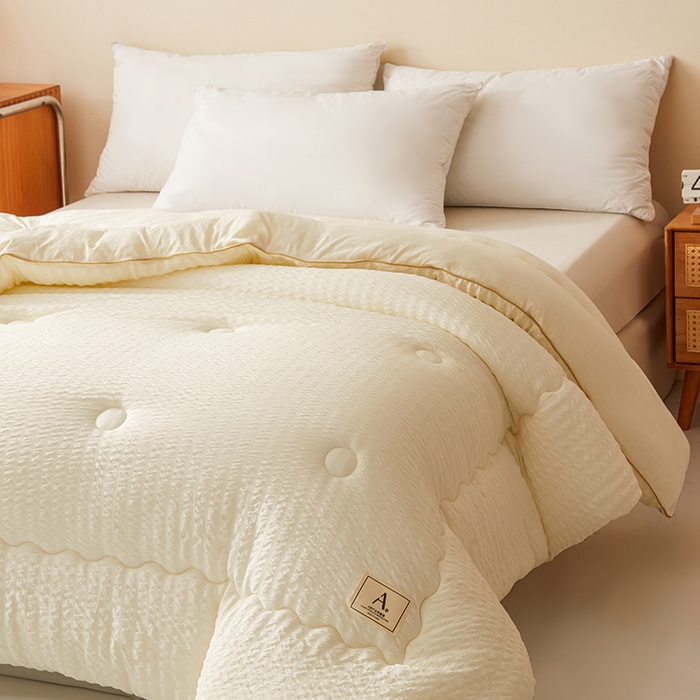 91家纺网 家纺一手货源 找家纺 欢乐季 2025新款7A抗菌A类双喷提花泡泡棉大豆被四季被+被芯（可以开发票—专票8个点） 凝脂白