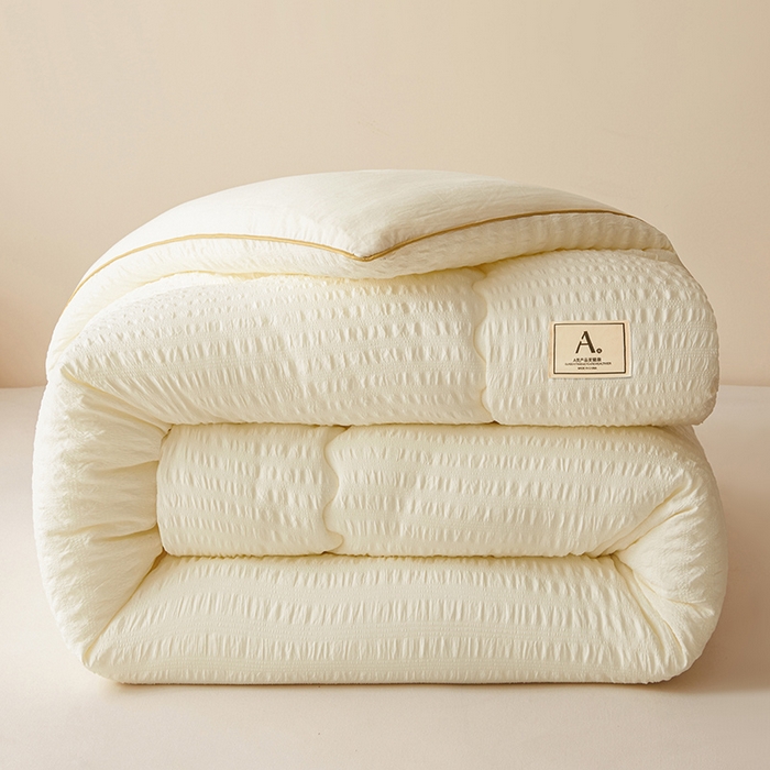 91家纺网 家纺一手货源 找家纺 欢乐季 2025新款7A抗菌A类双喷提花泡泡棉大豆被四季被+被芯（可以开发票—专票8个点） 凝脂白