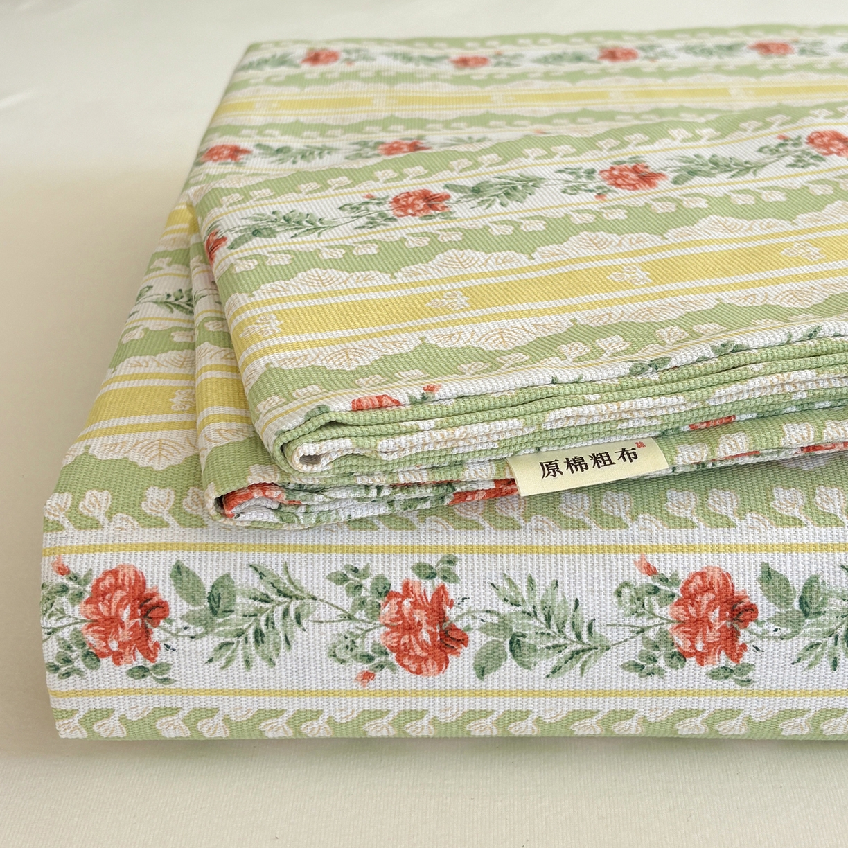 91家纺网 家纺一手货源 找家纺 青泽家纺 2025新款原棉标老粗布系列床单三件套 花漾