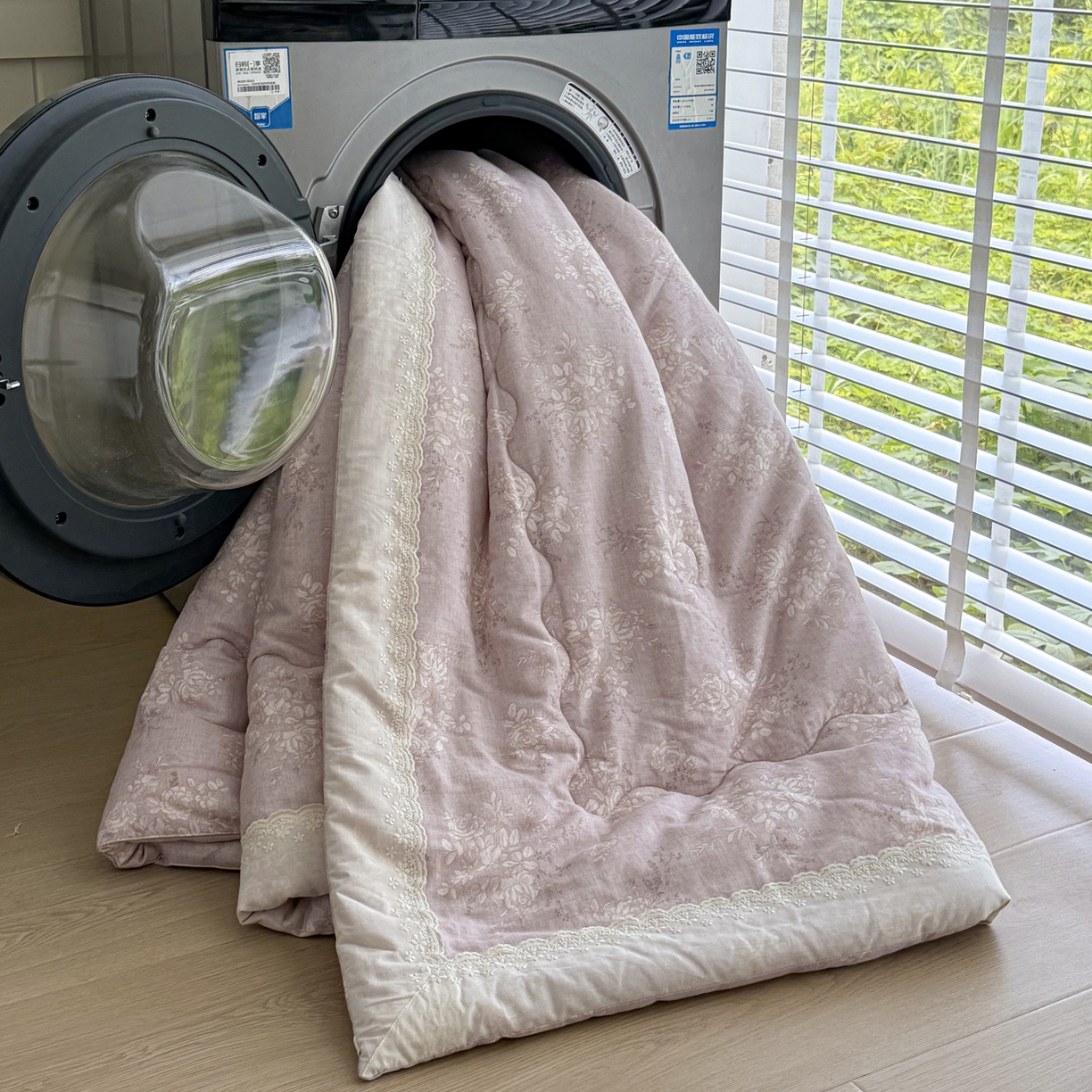 91家纺网 家纺一手货源 找家纺 一加一 2025新款A类全棉纯棉双层纱田园风懒人被冬被被子被芯（可水洗） 花蔓花影-粉